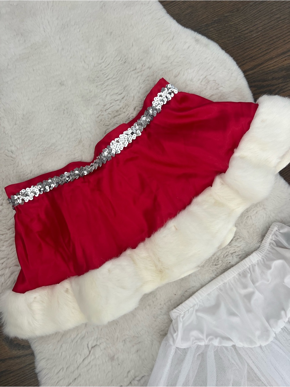 Girls Red Holiday Skirt with White Faux Fur Trim - Picture 9 of 9